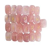 Lovionus89 Natural Rune Stones Set, Polished Engraved Elder Futhark Alphabet Magic Lettering Crystal for Meditation Divination Healing Chakra,Rose Quartz