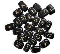 Lovionus89 Natural Rune Stones Set, Polished Engraved Elder Futhark Alphabet Magic Lettering Crystal for Meditation Divination Healing Chakra,Black Obsidian