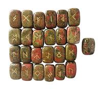 Lovionus89 Natural Rune Stones Set, Polished Engraved Elder Futhark Alphabet Magic Lettering Crystal for Meditation Divination Healing Chakra,Unakite