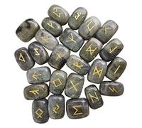 Lovionus89 Natural Rune Stones Set, Polished Engraved Elder Futhark Alphabet Magic Lettering Crystal for Meditation Divination Healing Chakra,Moonstone