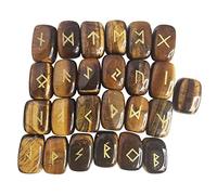 Lovionus89 Natural Rune Stones Set, Polished Engraved Elder Futhark Alphabet Magic Lettering Crystal for Meditation Divination Healing Chakra,Tiger's Eye