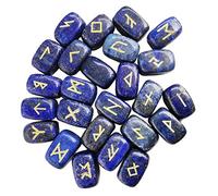 Lovionus89 Natural Rune Stones Set, Polished Engraved Elder Futhark Alphabet Magic Lettering Crystal for Meditation Divination Healing Chakra,Lapis Lazuli