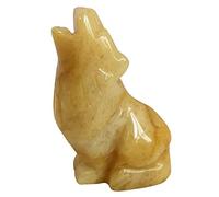 Lovionus89 Natural Yellow Jade Wolf Crystal Figurine, Hand Carved Stone Animal Statues for Home Decor 2.5 Inches