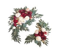 LOVIVER 2 Pieces Artificial Flower Swag Wedding Arch Wreath Home Decor Rustic Silk Flowers Floral Swag Backdrop for Farmhouse Wedding, Red