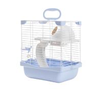 LOVIVER 2 Tiers Hamster Cage Enclosure 7.4x9x11inch Multipurpose Detachable Bottom Tray Lightweight with Slide Portable Travel Cage, Blue
