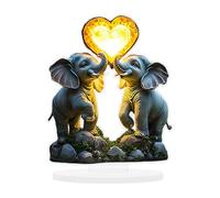 LOVIVER 2D Acrylic Elephant Couple Sculpture, Heart Shaped Artistic Desktop decoration, Multicolor desktop Decorative Plaque, Love Gift for Home, Office, Living Room, Birthday & Housewarming