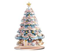 LOVIVER 2D Christmas Tree Sign Decoration Collectible Acrylic Ornament Artwork for Bookshelf Centerpiece Living Room Desk Dining Room, Blue Pink