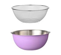 LOVIVER 2Pcs 304 Stainless Steel Colander with Mixing Bowl Pasta Spaghetti Rice Rinser Strainer Washer Vegetable Washing Basket, 26cm