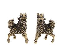 LOVIVER 2Pcs Feng Shui Statue Brass Prosperity Figurine Antique Chinese Mythical for Bedroom Tabletop Living Room Office