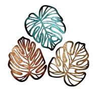 LOVIVER 3Pcs Palm Leaves Wood Wall Decor Tropical Wall Art Jungle Decor Hanging Sculpture Unique Wooden Ornament for Cafe Dining Room, Blue and Brown