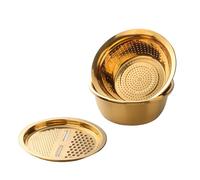 LOVIVER 3x Multifunctional Julienne Grater Portable Drain Basket Ginger Grater Vegetable Salad Maker Bowl for Potatoes Cheese, gold
