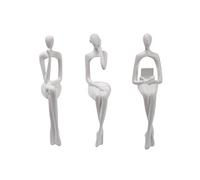 LOVIVER 3x Sitting Thinker Statue Abstract Figurines Resin Sitting Posture Figure Decorative Sculpture for Living Room Shelf Table Decor Collectible, White