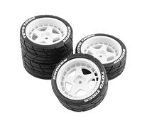 LOVIVER 4 Pieces RC Rally Tyres, 12mm Wheel Hub Tires for TT02 XV01 1:10 RC Car Accessories Replacement, White