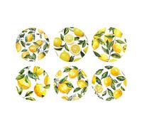 LOVIVER 6x Heat Insulation Coasters Wooden Stackable Nonslip Pads Colorful Pattern Round Drink Coasters for Home Decoration Farmhouse, Lemon