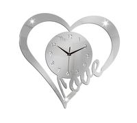 LOVIVER Acrylic Heart Wall Clock, Silent Modern Wall Art with Love Sign, Valentines Day Romantic Gift for Lover, Housewarming, No Ticking Decor for Bedroom, Office, Cafe, Farmhouse, Silver