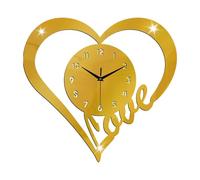 LOVIVER Acrylic Heart Wall Clock, Silent Modern Wall Art with Love Sign, Valentines Day Romantic Gift for Lover, Housewarming, No Ticking Decor for Bedroom, Office, Cafe, Farmhouse, Gold