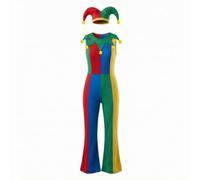 LOVIVER Adult Clown Costume Jumpsuit Outfit Set With Fool Hat Patchwork Bodysuit With Pointed Neckline Polyester Material Suitable for theater productions, L