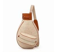 LOVIVER Athletic Shoulder Pack Tennis Bag Racket Carrier Sports PU Leather Shoulder Strap Padded Comfort Aerodynamic Teardrop Shape Front Zipper Pocket, Brown, White Brown, 20L Or Less