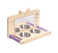 LOVIVER Bird Parrot Perch,Cage Accessories with Feeding Cups,Play Toy,Lightweight Bird Food Water Feeder Perch for Cockatiels Conures, with Mirror