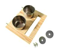 LOVIVER Bird Perch Feeding Cup Birdcage Bowl Accessory Pet Stainless Steel Cup for Bird Cage Parrot Wood Perch Stand Toy for Lovebird, Double Cup