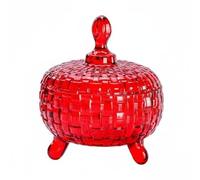 LOVIVER Candy Jar Glass Candy Dish Candy Container Candy Canister With Lid Embossed Weave Motif Thick Glass Three Footed Base Dust Protection Suitable for, Red