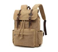 LOVIVER Canvas Backpack Vintage-Styled Flap Backpack Casual Rucksack for Journeyers, Commuters, Travel, Commuting, Beige, Khaki