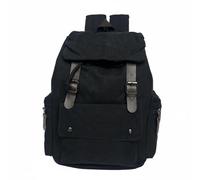 LOVIVER Canvas Rucksack Backpack Daypack Satchel Bag With Heavy Duty Washed Canvas And Pu Accents Ergonomic Straps And Large Capacity Suitable for school office weekend travel, Black