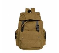 LOVIVER Canvas Rucksack Backpack Daypack Satchel Bag With Heavy Duty Washed Canvas And Pu Accents Ergonomic Straps And Large Capacity Suitable for school office weekend travel, Khaki
