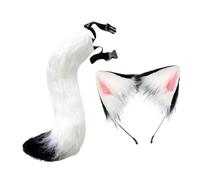 LOVIVER Cat Ears and Tail Set Ear Headband for Carnival Party Performance Masquerade, White