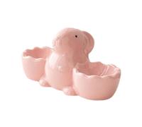 LOVIVER Ceramic Rabbit Egg Cup Double Holder Kitchen Gadget Dinnerware Easter Bunny Egg Stand Tray for Lunch Table Centerpiece Dinner, Pink
