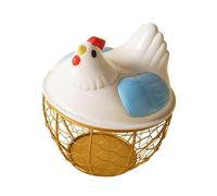 LOVIVER Chicken Egg Basket Egg Collection Basket Large Capacity with Ceramic Lid Fresh Egg Holder Egg Container Holder for Vegetable, Blue Gold