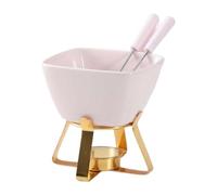 LOVIVER Chocolate Chocolate Hotpot Creative Ceramic Fondue Cup Tea Light Melting Pot Butter Heater for Tapas, Pink with Gold Rack