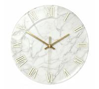 LOVIVER Decorative Plate Glass Wall Clock Round Marble Analog Timepiece Elegant Roman Numerals Silent Ticking Modern Style Suitable for Living Room Home Office Hallway, White Marble, 30cm
