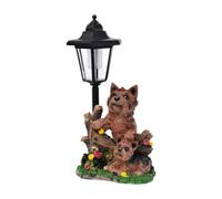 LOVIVER Dog Statue Resin Sculpture with Solar Lights Decorative Housewarming Gifts Dog Solar Light Animal Figurine for Yard Courtyard, 2 Brown Dogs