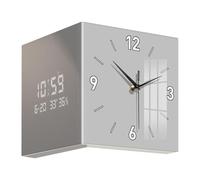 LOVIVER Double Sided Wall Clock Metal Corner Clock Large Silent Art Electronic Clock Hanging Clock for Office Home Bedroom Decoration, Gray