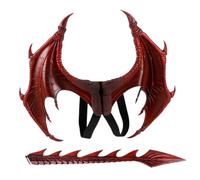 LOVIVER Dragon Costume Set Children Role Play Outfit Wing Tail Accessory Fantasy Character Outfit PU Polyurethane Construction Raised Scale Texture Secure Fit, Red, One Size