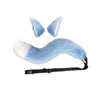 LOVIVER Ears and Tail for Kids Adults Bendable Tail Cat Ear Hair Clip Adjustable Belt for Halloween Performance Prom Party, Blue