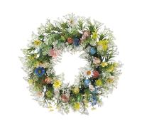 LOVIVER Easter Wreath with Egg and Bunny Decor, Farmhouse Spring Wreath for Front Door Office Window, Artificial Floral Garland with Bunny Figures for Easter Party Supplies Home Celebration Decor