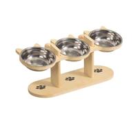 LOVIVER Elevated Cat Bowls Cat Feeding Bowl Feeding Station Puppy Dish Portable Lightweight Pet Feeder with Stand for Kitten Puppy, wood stand