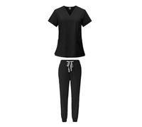 LOVIVER Female Scrub Set Nurse Workwear V Neckline Professional Machine Washable Top and Joggers Pant Work Clothing for Beauty Center, Black, L