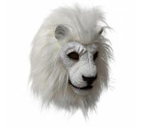 LOVIVER Festival Costume Headgear Lion Head Full Coverage Latex Facepiece with Realistic Furry Mane for Cosplay Parties Halloween Celebrations and Themed Occasions, White, White Lion