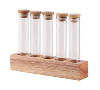 LOVIVER Glass Coffee Beans Storage Containers Glass Test Tubes Wooden Display Stand Coffee Bean Storage Tubes for Cafe Countertop Bar, 5 Hole