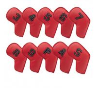 LOVIVER Golf Club Head Cover Golf Iron Headcover Set Iron Covers Headcovers With Large Embroidery PU Leather Soft Padding Waterproof Stain Resistant Secure, Red