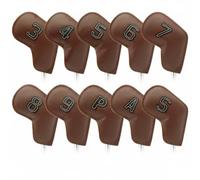 LOVIVER Golf Club Head Cover Golf Iron Headcover Set Iron Covers Headcovers With Large Embroidery PU Leather Soft Padding Waterproof Stain Resistant Secure, Brown