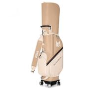 LOVIVER Golf Equipment Carrier Rolling Golf Bag Golf Bag Golf Club Bag Waterproof PU Leather Wheeled Mobility Shoulder Strap Tall Club Compartment Accessory, Khaki Brown