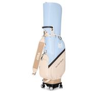 LOVIVER Golf Equipment Carrier Rolling Golf Bag Golf Bag Golf Club Bag Waterproof PU Leather Wheeled Mobility Shoulder Strap Tall Club Compartment Accessory, Khaki Blue