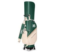 LOVIVER Golf Equipment Carrier Rolling Golf Bag Golf Bag Golf Club Bag Waterproof PU Leather Wheeled Mobility Shoulder Strap Tall Club Compartment Accessory, Khaki Green