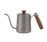 LOVIVER Gooseneck Pour-Over Kettle with Wooden Handle Distressed Silver Finish 304 Stainless Steel Gooseneck Kettle for Home Baristas, 600ML