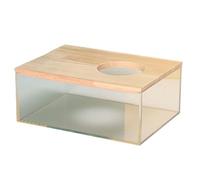 LOVIVER Hamster Sand Bath Box Chinchilla Transparent Acrylic Shower Room Small Animals Digging Sand Container with Wooden Cover for Mice Gerbil, Rectangle M