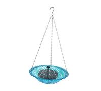 LOVIVER Hanging Bird Bath Bird Feeder Metal Chains with Hook 9 inch Lightweight Birdbath with Fountain for Patio Outside Lawn Garden, Blue
